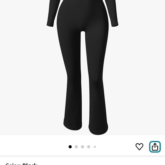 Elegant Black Ribbed Jumpsuit Flare Legs Large OQQ NEW. WT252 - Picture 3 of 4